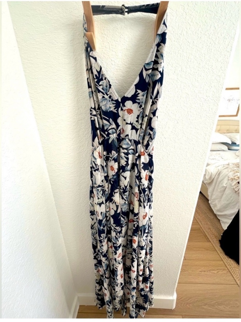 Floral V-Neck Maxi Dress in Navy and White with shorts!